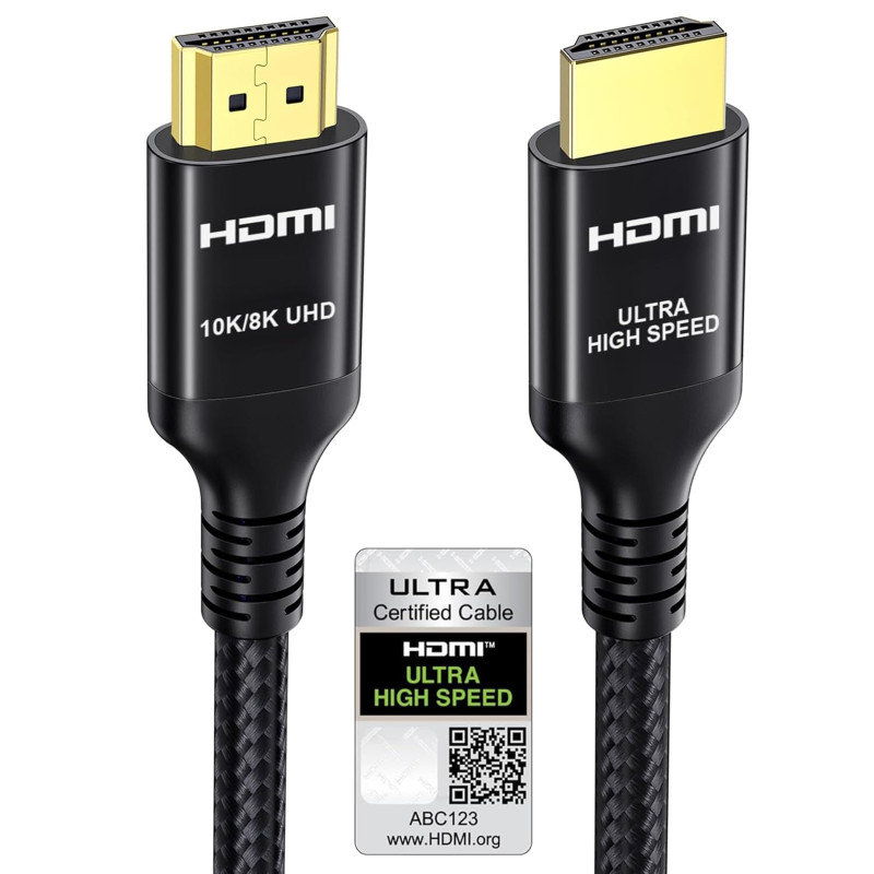 Etseinri Câble HDMI 2.1 7.5M, Certifié 48Gbps Câble HDMI® Ultra Haute Vitesse 4K 240Hz 165Hz 120Hz 8K 60Hz 10K Cordon HDMI HDCP 