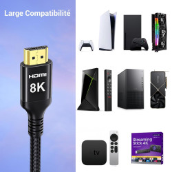 Etseinri 8K Câble HDMI 10M, 8K 4K 30Hz Câble HDMI Haute Vitesse avec eARC, HDR, HDR10, HDCP 2.3, Ethernet, D-olby Atmos Vision, 