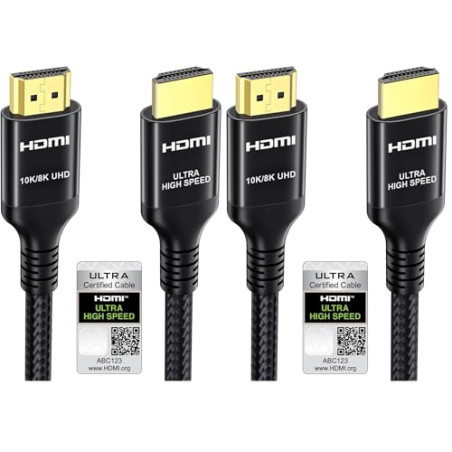 Etseinri Câble HDMI 2.1 2M, Certifié 10K 8K 4K Câble HDMI® Ultra Haute Vitesse 4K 240Hz 165Hz 120Hz 8K 60Hz 48Gbps HDCP 2.3 Dolb