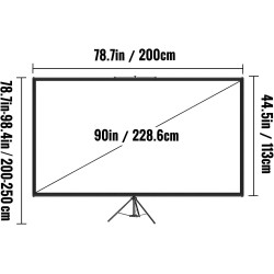 VEVOR Écran de Projection avec Trépied 90" 228,6 cm Toile de Projecteur avec Trépied 16:9 Écran de Projection avec Pied Zone d'i