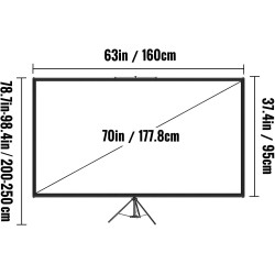 VEVOR Écran de projection sur trépied avec support 177,8 cm 16:9 4K HD - Sans plis - Réglable en hauteur - Écran portable pour p