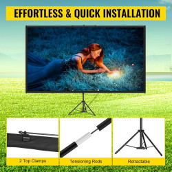 VEVOR Écran de projection sur trépied avec support 177,8 cm 16:9 4K HD - Sans plis - Réglable en hauteur - Écran portable pour p