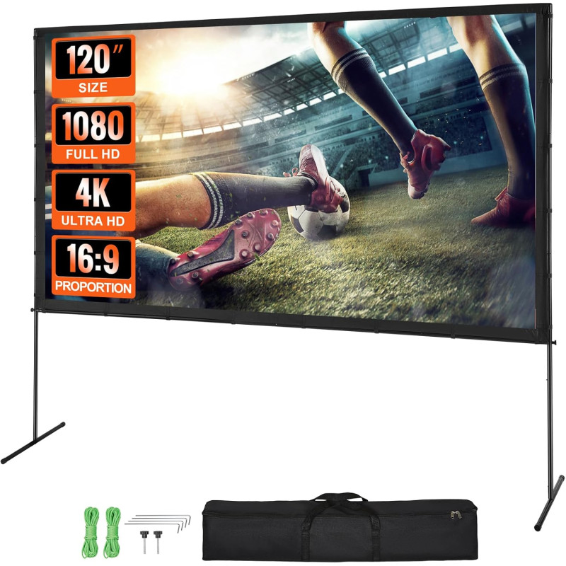VEVOR Écran de Projection sur Pied 120 pouces 16:9 HD Toile de Projection Portable Double Face Anti-Plis Grand Angle de Vision a