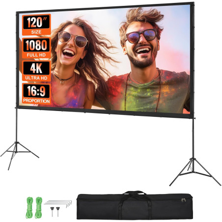 VEVOR Écran de Projection sur Pied Portable 120 pouces 16:9 HD Toile de Projection Double Face Anti-Plis Grand Angle de Vision a
