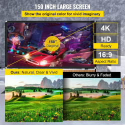 VEVOR Écran de Projection avec Support 150" 381 cm Toile de Projection sur Pied HD 16:9 336x190 cm Écran de Projecteur en Alu Vi