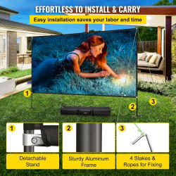 VEVOR Écran de Projection avec Support 150" 381 cm Toile de Projection sur Pied HD 16:9 336x190 cm Écran de Projecteur en Alu Vi