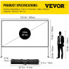 VEVOR Écran de Projection avec Support 150" 381 cm Toile de Projection sur Pied HD 16:9 336x190 cm Écran de Projecteur en Alu Vi