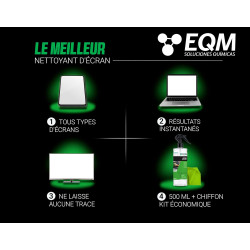 EQM - ECO-219 - Kit Nettoyant Écrans + Chiffon Microfibre - 500 ML - Format Premium - Compatible Tablette, Mobile, Ordinateur Po