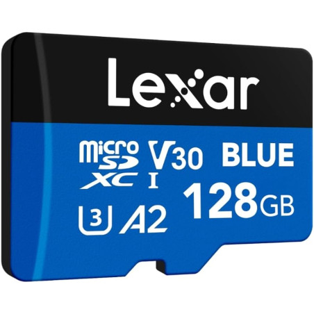 Lexar bleu carte micro sd 128go, jusqu'à carte microsdxc uhs-i 160 mo/s en lecture, classe 10, u3, v30, a2, vidéo full hd et 4k,