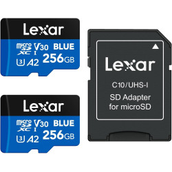 Lexar bleu carte micro sd 256go 2pk, jusqu'à 160 mo/s en lecture, carte microsdxc uhs-i, c10, u3, v30, a2, vidéo full hd et 4k, 