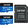 Lexar bleu carte micro sd 256go 2pk, jusqu'à 160 mo/s en lecture, carte microsdxc uhs-i, c10, u3, v30, a2, vidéo full hd et 4k, 