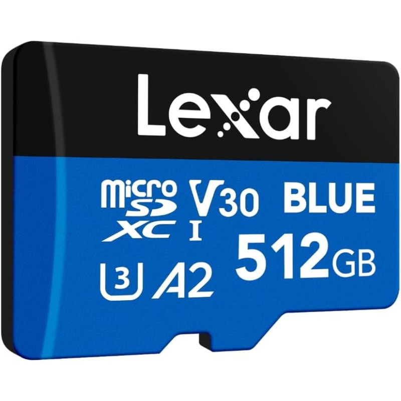 Lexar bleu carte micro sd 512go, jusqu'à 160 mo/s en lecture, carte microsdxc uhs-i, c10, u3, v30, a2, vidéo full hd et 4k, cart