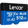 Lexar bleu carte micro sd 512go, jusqu'à 160 mo/s en lecture, carte microsdxc uhs-i, c10, u3, v30, a2, vidéo full hd et 4k, cart