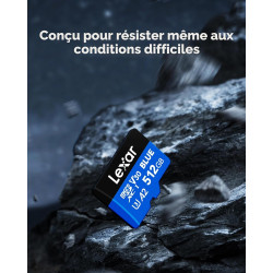 Lexar bleu carte micro sd 512go, jusqu'à 160 mo/s en lecture, carte microsdxc uhs-i, c10, u3, v30, a2, vidéo full hd et 4k, cart