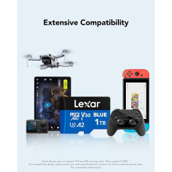 Lexar bleu carte micro sd 1to, jusqu'à carte microsdxc uhs-i 160 mo/s en lecture, classe 10, u3, v30, a2, vidéo full hd et 4k, c