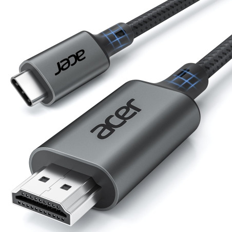 Acer Câble USB C vers HDMI 4K@60Hz, Cable Thunderbolt 4 3 Type C HDMI 2.0 Compatible avec iPhone 16 Plus Pro Max 15 MacBook Pro 