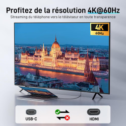 Acer Câble USB C vers HDMI 4K@60Hz, Cable Thunderbolt 4 3 Type C HDMI 2.0 Compatible avec iPhone 16 Plus Pro Max 15 MacBook Pro 