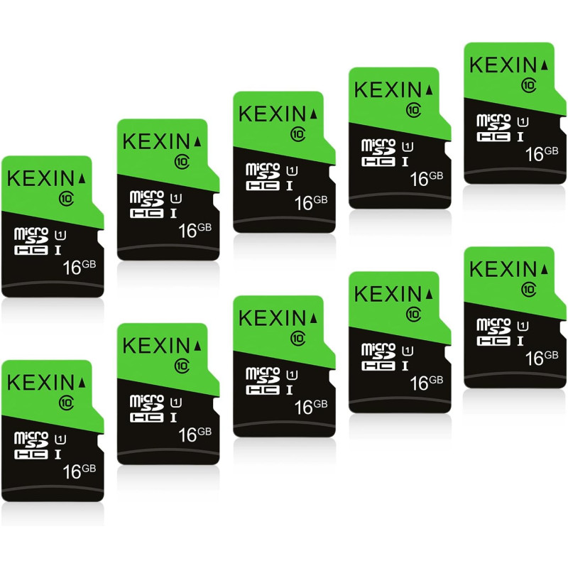 KEXIN Cartes Micro SD 16Go Lot de 10 Carte Micro 16 Go UHS-I U1 C10 10 Pièces MicroSD Carte TF pour Appareil Photo de Sport, Cam