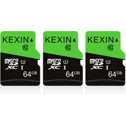 KEXIN Lot de 3 Cartes Micro Mémoire MicroSDXC SD 64 Go UHS-I, U3, C10, TF pour Drone, Dash Cam, Caméra de Sport, de Surveillance