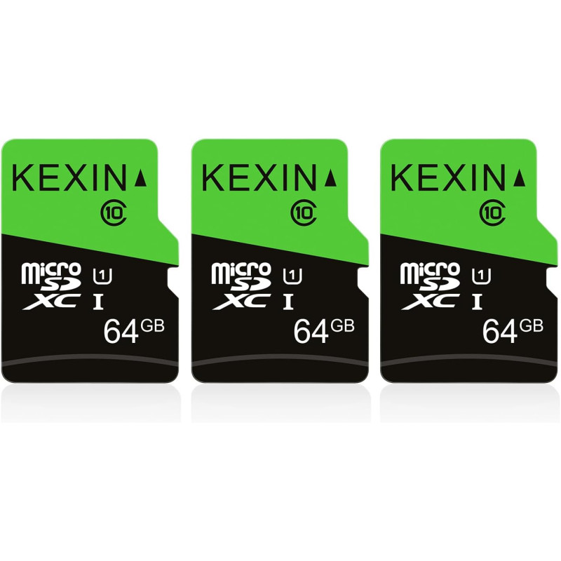 KEXIN Lot de 3 Cartes Micro Mémoire MicroSDXC SD 64 Go UHS-I, U3, C10, TF pour Drone, Dash Cam, Caméra de Sport, de Surveillance