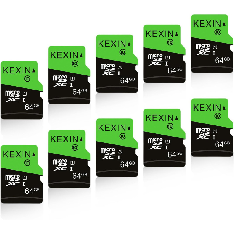 KEXIN 64Go Carte Micro SD Lot de 10 Cartes Mémoire MicroSD Vitesse allant jusqu'à 90 Mo/s U1 Carte Micro SDXC Carte TF pour pour