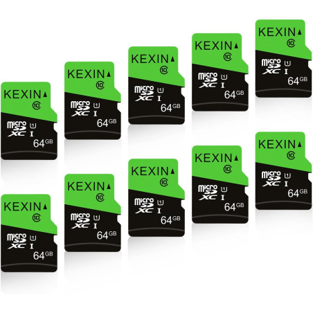 KEXIN 64Go Carte Micro SD Lot de 10 Cartes Mémoire MicroSD Vitesse allant jusqu'à 90 Mo/s U1 Carte Micro SDXC Carte TF pour pour