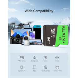 KEXIN 64Go Carte Micro SD Lot de 10 Cartes Mémoire MicroSD Vitesse allant jusqu'à 90 Mo/s U1 Carte Micro SDXC Carte TF pour pour