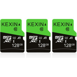 KEXIN Cartes Micro SD 128Go Lot de 3 Carte Micro SDHC 128 Go U1 UHS-I Classe 10 3 Pièces TF pour Drone, Dash Cam, Caméra de Spor