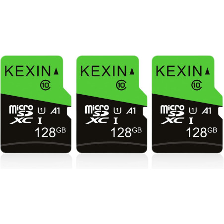 KEXIN Cartes Micro SD 128Go Lot de 3 Carte Micro SDHC 128 Go U1 UHS-I Classe 10 3 Pièces TF pour Drone, Dash Cam, Caméra de Spor