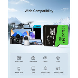 KEXIN Cartes Micro SD 128Go Lot de 3 Carte Micro SDHC 128 Go U1 UHS-I Classe 10 3 Pièces TF pour Drone, Dash Cam, Caméra de Spor