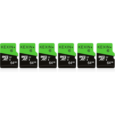 KEXIN Lot de 6 Cartes Micro Mémoire MicroSDXC SD 64 Go UHS-I, U3, C10, TF pour Drone, Dash Cam, Caméra de Sport, de Surveillance