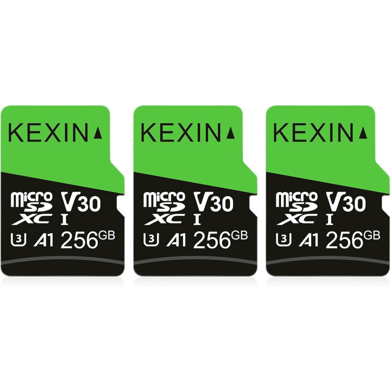 KEXIN 256Go Carte Micro SD Lot de 3 Cartes Mémoire microSDXC Full HD & 4K UHD UHS-I U3 V30 A1 Lot de 3 Micro Cartes SD Stockage 