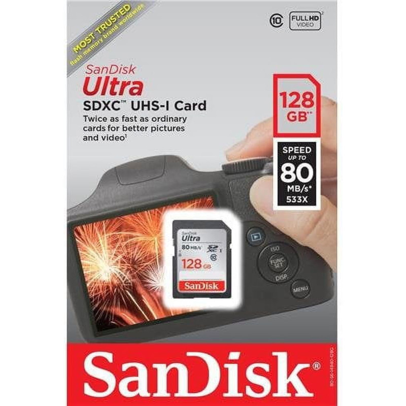 SanDisk Ultra 128GB SDXC Memory Card, Up to 120 MB/s, Class 10, UHS-I, V10
