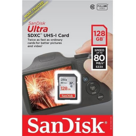 SanDisk Ultra 128GB SDXC Memory Card, Up to 120 MB/s, Class 10, UHS-I, V10