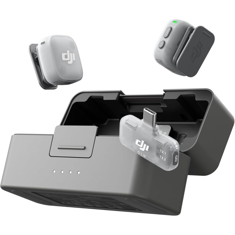DJI Mic Mini 2 (2 TX + 1 RX Mobile + boîtier de Recharge), Microphone Cravate, Micro sans Fil pour iPhone 17/16/15 et Android/Ta