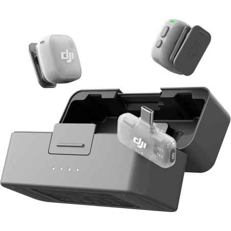 DJI Mic Mini 2 (2 TX + 1 RX Mobile + boîtier de Recharge), Microphone Cravate, Micro sans Fil pour iPhone 17/16/15 et Android/Ta