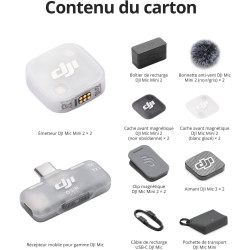 DJI Mic Mini 2 (2 TX + 1 RX Mobile + boîtier de Recharge), Microphone Cravate, Micro sans Fil pour iPhone 17/16/15 et Android/Ta
