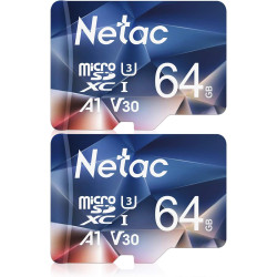 Netac 2 Paquets 64Go Carte Mémoire Micro SDHC A1, U3, UHS-I，C10, V30 Vitesse Jusqu'à 100/30 Mo/Sec (R/W) pour Smartphone, Appare