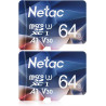 Netac 2 Paquets 64Go Carte Mémoire Micro SDHC A1, U3, UHS-I，C10, V30 Vitesse Jusqu'à 100/30 Mo/Sec (R/W) pour Smartphone, Appare