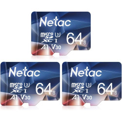 Netac 3 Paquets 64Go Carte Mémoire Micro SDHC A1, U3, UHS-I，C10, V30 Vitesse Jusqu'à 100/30 Mo/Sec (R/W) pour Smartphone, Appare