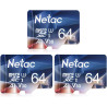 Netac 3 Paquets 64Go Carte Mémoire Micro SDHC A1, U3, UHS-I，C10, V30 Vitesse Jusqu'à 100/30 Mo/Sec (R/W) pour Smartphone, Appare
