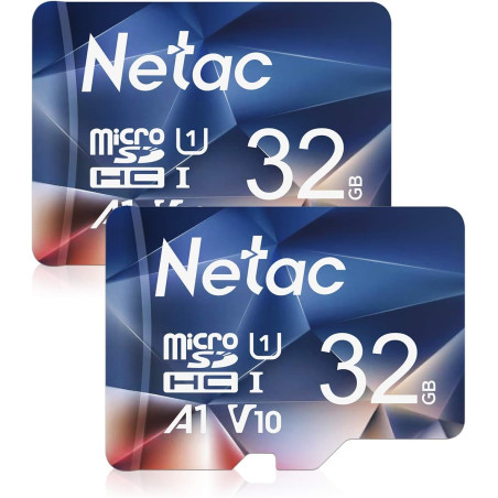 Netac 2 Paquets 32Go Carte Mémoire Micro SDHC A1, U1, C10, V10, FHD, 600X, UHS-I Vitesse Jusqu'à 90/10 Mo/Sec (R/W) pour Smartph