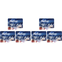 Netac 6 Paquets 64Go Carte Mémoire Micro SDHC A1, U3, UHS-I，C10, V30 Vitesse Jusqu'à 100/30 Mo/Sec (R/W) pour Smartphone, Appare