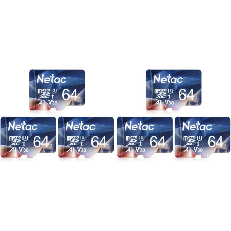 Netac 6 Paquets 64Go Carte Mémoire Micro SDHC A1, U3, UHS-I，C10, V30 Vitesse Jusqu'à 100/30 Mo/Sec (R/W) pour Smartphone, Appare