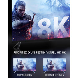Stouchi Câble HDMI 1.2m,10K 8K Ultra HD 48Gbps Haute Vitesse 8K60Hz 4K120Hz 144Hz RTX 3080 eARC HDR10 4:4:4 HDCP 2.2&2.3 Dolby H
