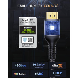 Stouchi Câble HDMI 1.2m,10K 8K Ultra HD 48Gbps Haute Vitesse 8K60Hz 4K120Hz 144Hz RTX 3080 eARC HDR10 4:4:4 HDCP 2.2&2.3 Dolby H