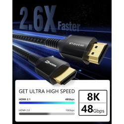 Stouchi Câble 1m, 8K Ultra HD 48Gbps Haute Vitesse 8K60 4K120 144Hz RTX 3080 eARC HDR10 4:4:4 HDCP 2.2&2.3 Dolby HDMI 2.1 Compat