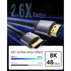 Stouchi Câble 1.2m, 8K Ultra HD 48Gbps Haute Vitesse 8K60 4K120 144Hz RTX 3080 eARC HDR10 4:4:4 HDCP 2.2&2.3 Dolby HDMI 2.1 Comp