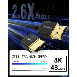 Stouchi Câble Ultra Fin 8K 0,5m, CâbleHyper Fin,Câble HDMI 8K Extrêmement Flexible,Prend en Charge 10K 8K120 4K120 144Hz,eARC HD