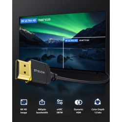 Stouchi Câble Ultra Fin 8K 0,5m, CâbleHyper Fin,Câble HDMI 8K Extrêmement Flexible,Prend en Charge 10K 8K120 4K120 144Hz,eARC HD